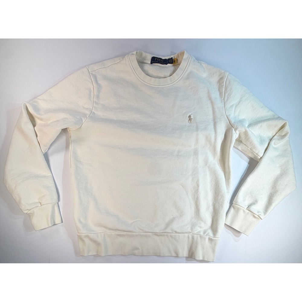 Polo Ralph Lauren Mens Small Cream Off-White Crewneck Sweatshirt Pony Logo